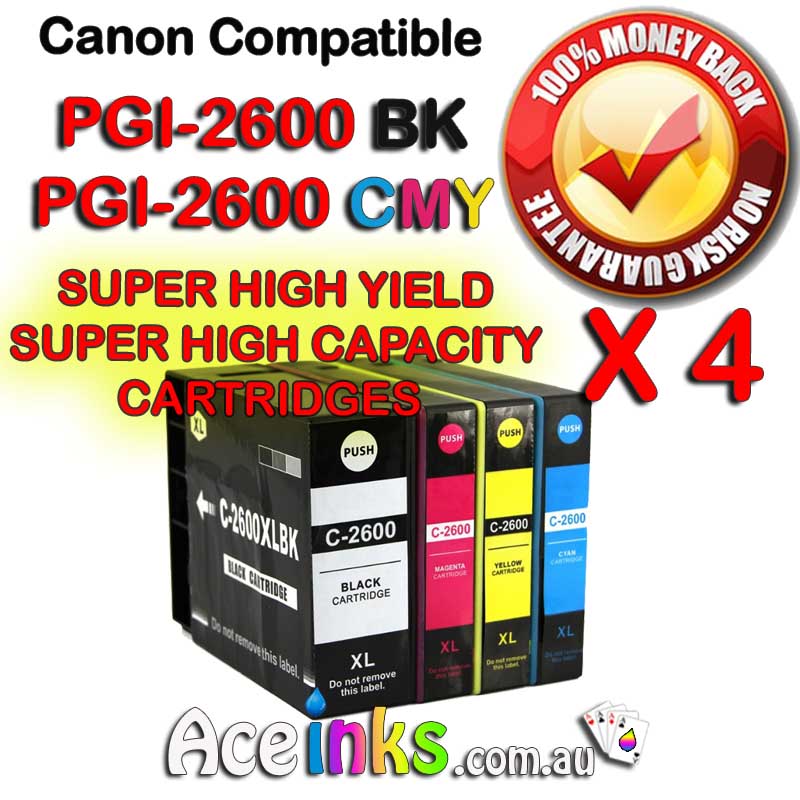 4 Combo Compatible Canon PGI-2600XL BK C / M / Y